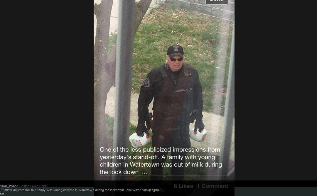 Cop Photo Goes Viral: Boston Cop Delivers Milk in Lockdown