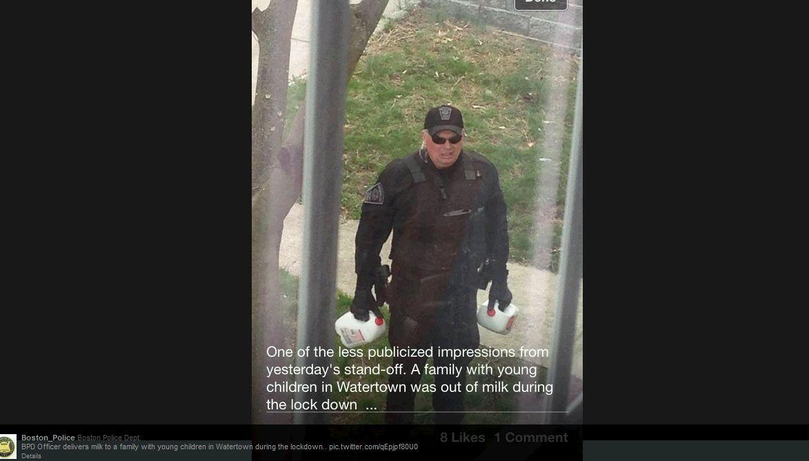 Cop Photo Goes Viral: Boston Cop Delivers Milk in Lockdown