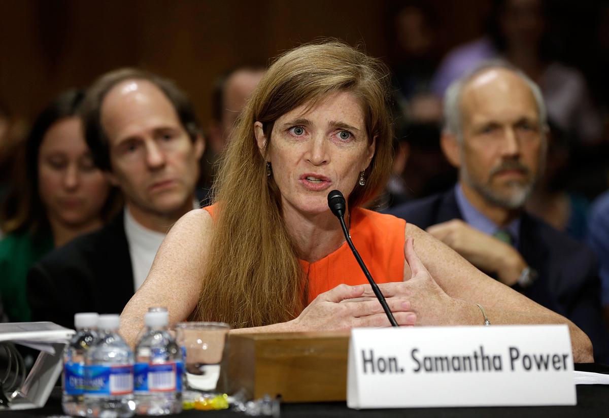 Samantha Power, President Barack Obama's choice to replace Susan Rice as U.S. Ambassador to the United Nations, at a confirmation hearing before the Senate Foreign Relations Committee on July 17, 2013. (Win McNamee/Getty Images)