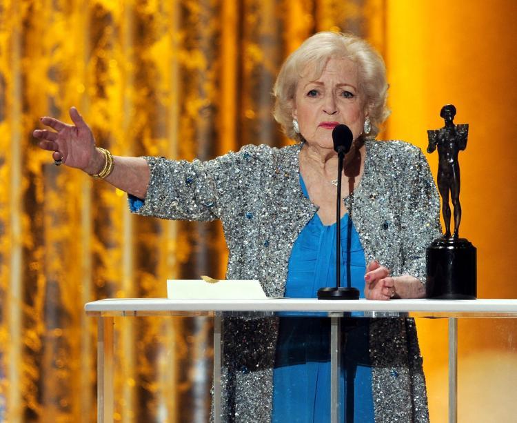 Betty White, winner of Outstanding Performance by a Female Actor in a Comedy Series award for 'Hot in Cleveland,' speaks onstage during the 17th Annual Screen Actors Guild Awards held at The Shrine Auditorium in Los Angeles, California, on Jan. 30, 2011. (Kevin Winter/Getty Images)