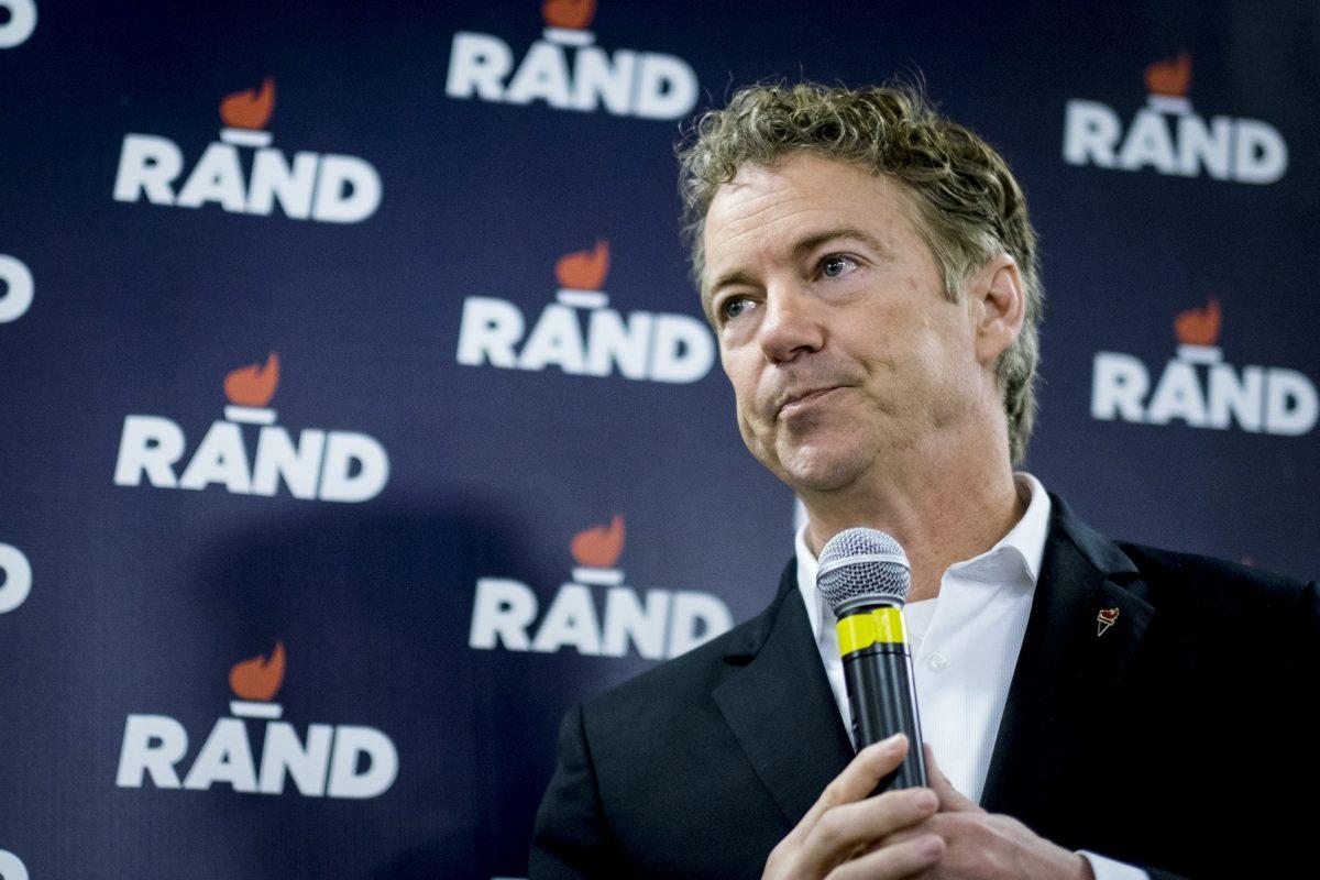 Senator Rand Paul (R-Ky.) speaks during a caucus day rally at his Des Moines headquarters on Feb. 1, 2016. (Pete Marovich/Getty Images)