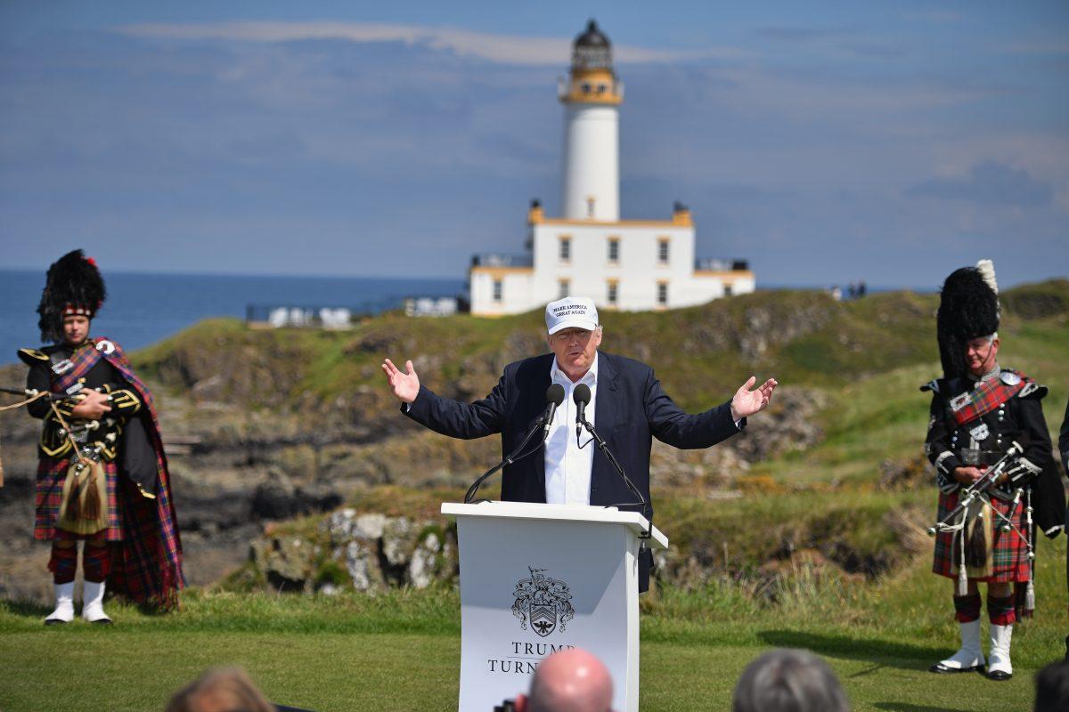 Republican presidential nominee Donald Trump, on the 9th tee at his Trump Turnberry Resort in Ayr, Scotland, on June 24. (Jeff J Mitchell/Getty Images)