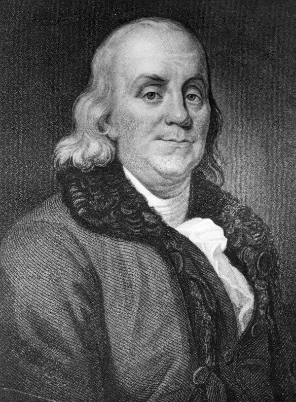 Circa 1750, Benjamin Franklin (1706-1790) American statesman, writer, and scientist. Original Artwork: Engraving by J. Thomson from an original picture by J.A. Duplesois. (Hulton Archive/Getty Images)