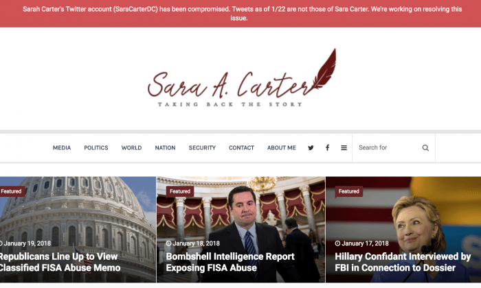 Twitter Account of Prominent National Security Reporter Sara Carter Hacked