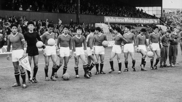 The North Korean team just before their World Cup match against Italy at Ayresome Park stadium in Middlesbrough, United Kingdom, on July 19, 1966. They won the match 1-0. (Central Press/Getty Images)