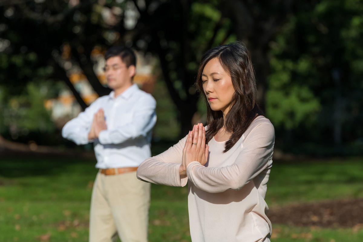People practice the exercises of Falun Gong at a park in Sydney on June 26, 2017. (Courtesy of Emma Morley)