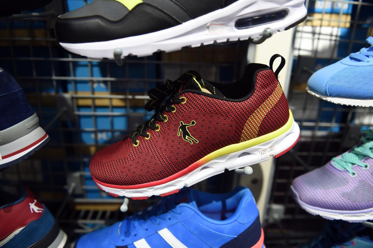 Qiaodan brand shoes at a store in Beijing, China, on July 29, 2015. (Greg Baker/AFP/Getty Images)