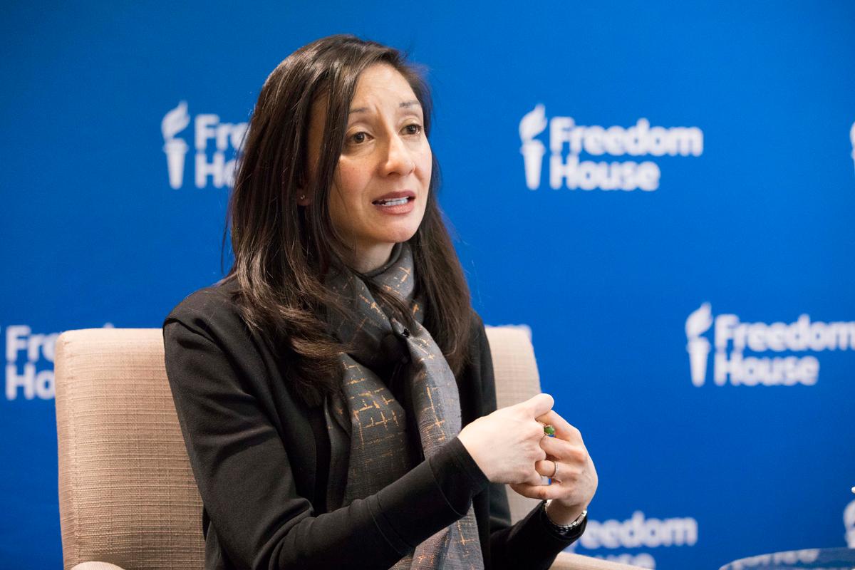 Shanthi Kalathil, Director, International Forum for Democratic Studies, National Endowment for Democracy, at a panel discussion on " Forbidden Feeds: Government Controls on Social Media in China" at Freedom House in Washington on March 19, 2018. (Samira Bouaou/The Epoch Times)