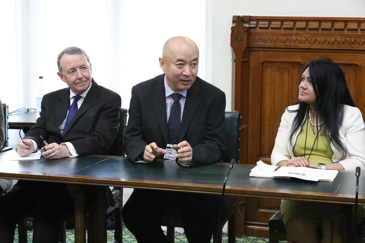 Former surgeon Enver Tohti (centre) has previously testified at the UK parliament about his experience extracting an organ from a living prisoner in Xinjiang in 1995, an experience that still haunts him today. To his left is Lord David Alton of Liverpool. (Justin Palmer)