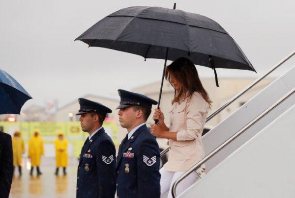 U.S. first lady Melania Trump arrives by plane from Washington at the McAllen airport to visit locations in the U.S.-Mexico border area in McAllen Texas, U.S., June 21, 2018. (Reuters/Kevin Lamarque)
