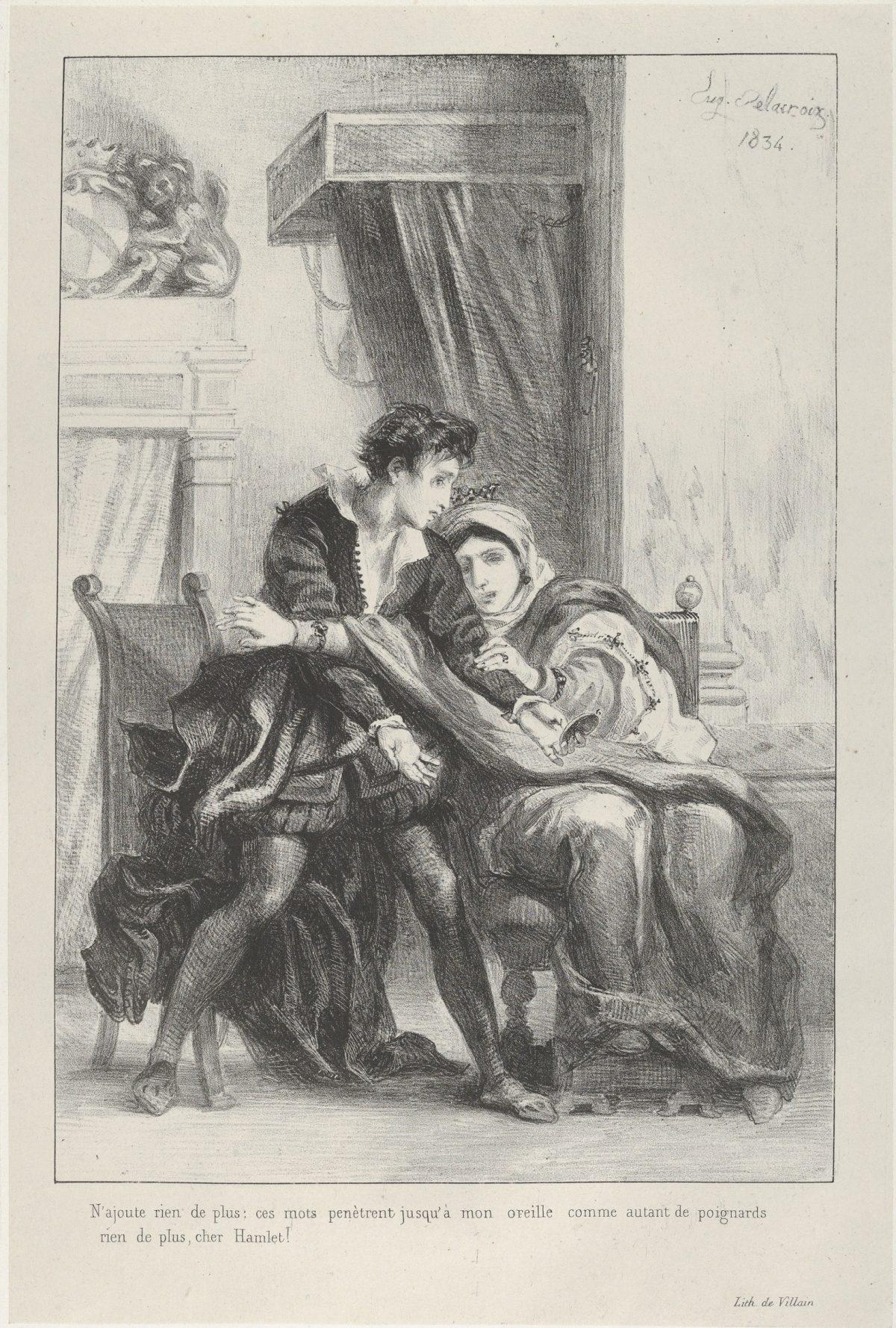 "Hamlet and the Queen," 1834, by Eugène Delacroix (1798–1863). Lithograph, third state of four, 11 7/8 inches by 7 15/16 inches. The Metropolitan Museum of Art, New York, Rogers Fund, 1922. (The Metropolitan Museum of Art)