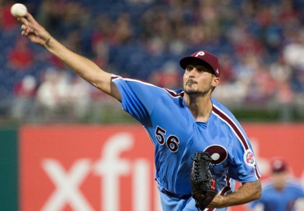 Philadelphia Phillies starting pitcher Zach Eflin throws a pitch during the seventh inning against the New York Mets. (Bill Streicher/USA Today Sports)