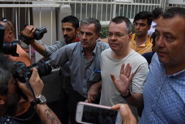 U.S. pastor Andrew Brunson arrives at his home after being released from prison in Izmir, Turkey on July 25, 2018. (Demiroren News Agency/DHA via Reuters)