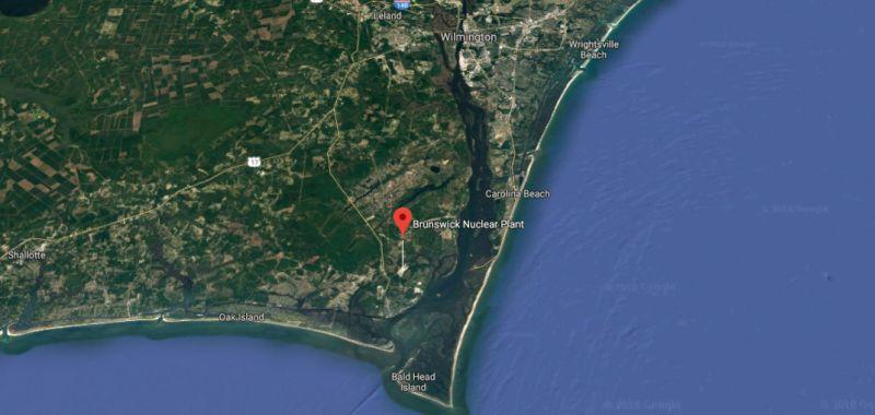 Hurricane Florence is predicted to make landfall near the Brunswick Nuclear Power plant located on the coast North Carolina. (Google Maps)