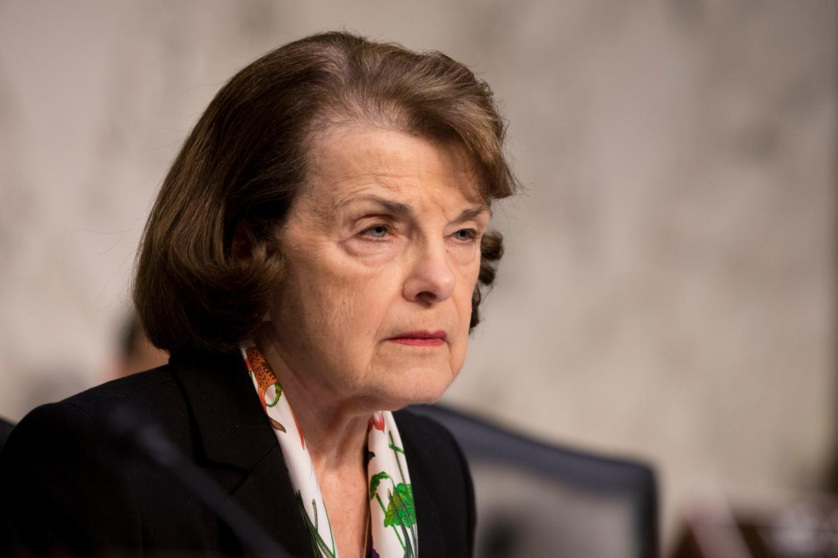 Sen. Dianne Feinstein (D-Calif.) during a hearing about the massacre at Marjory Stoneman Douglas High School in the Hart Senate Office Building in Washington on March 14, 2018. (Samira Bouaou/The Epoch Times)