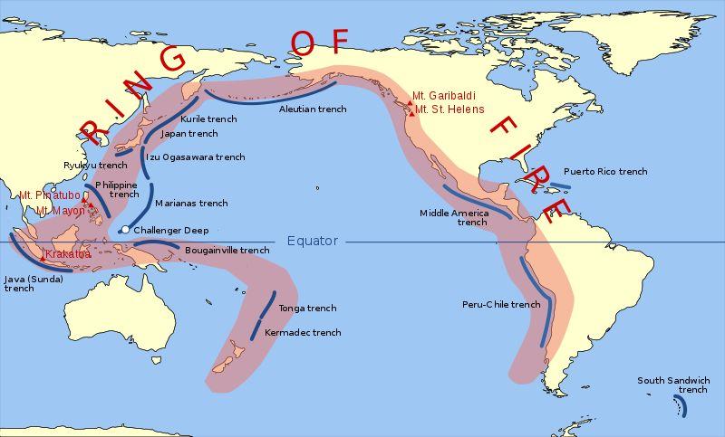 The Pacific "Ring of Fire." About 90 percent of the world's earthquakes hit along this area, which spans the Pacific Ocean basin. (Public Domain)