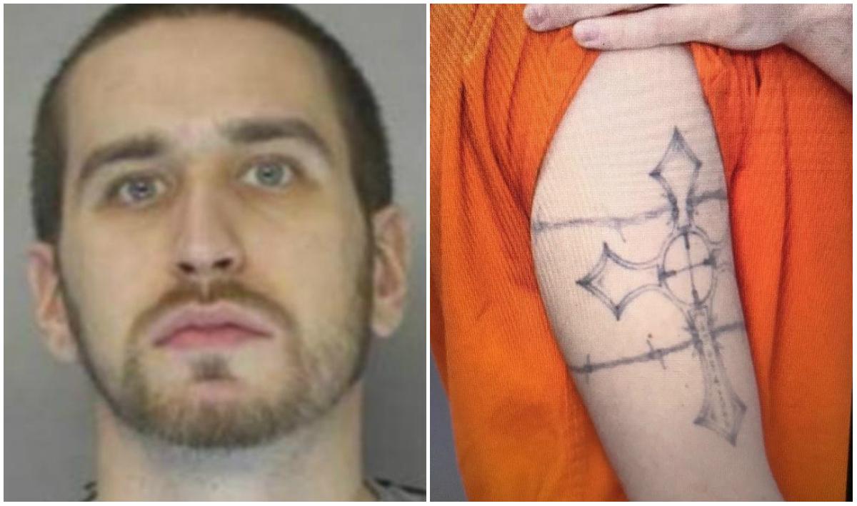 (L) Shawn Richard Christy mugshot and photo of tattoo on his right arm. (Federal Bureau of Investigation)
