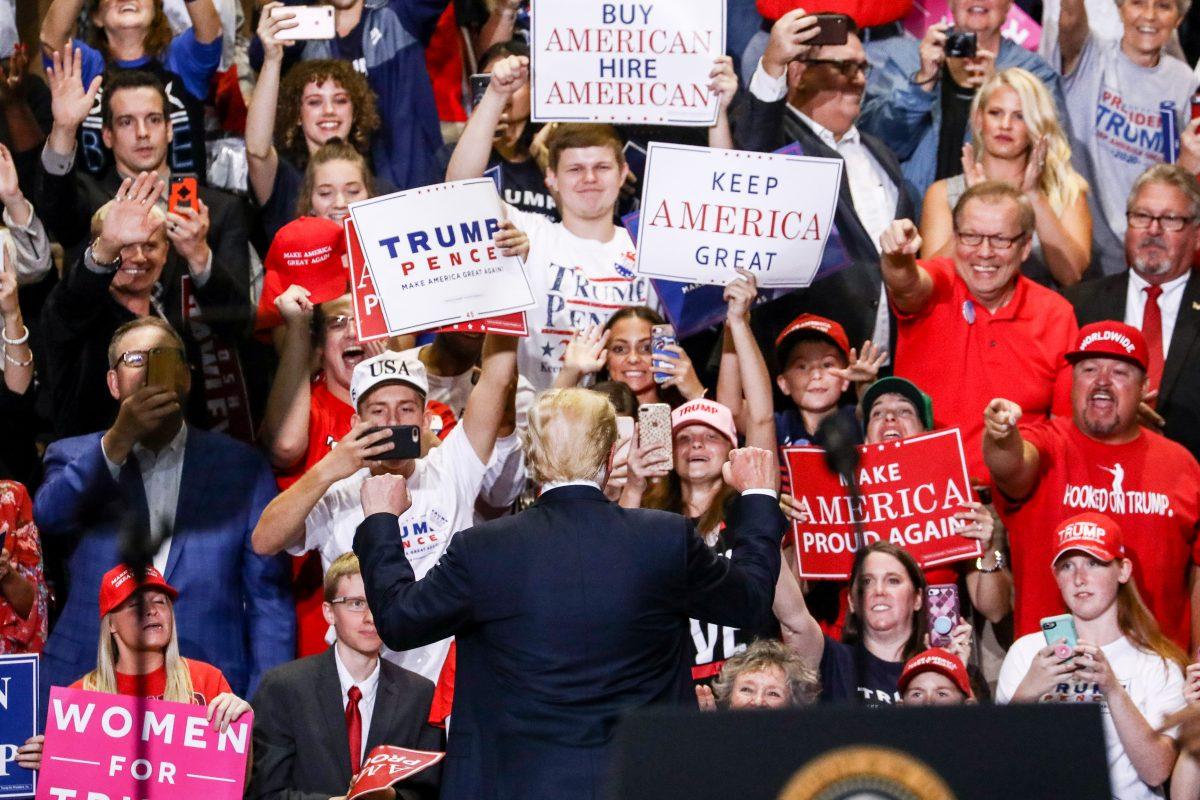 President Donald Trump at his Make America Great Again rally in Springfield, Mo., Sept. 21, 2018. (Charlotte Cuthbertson/The Epoch Times)
