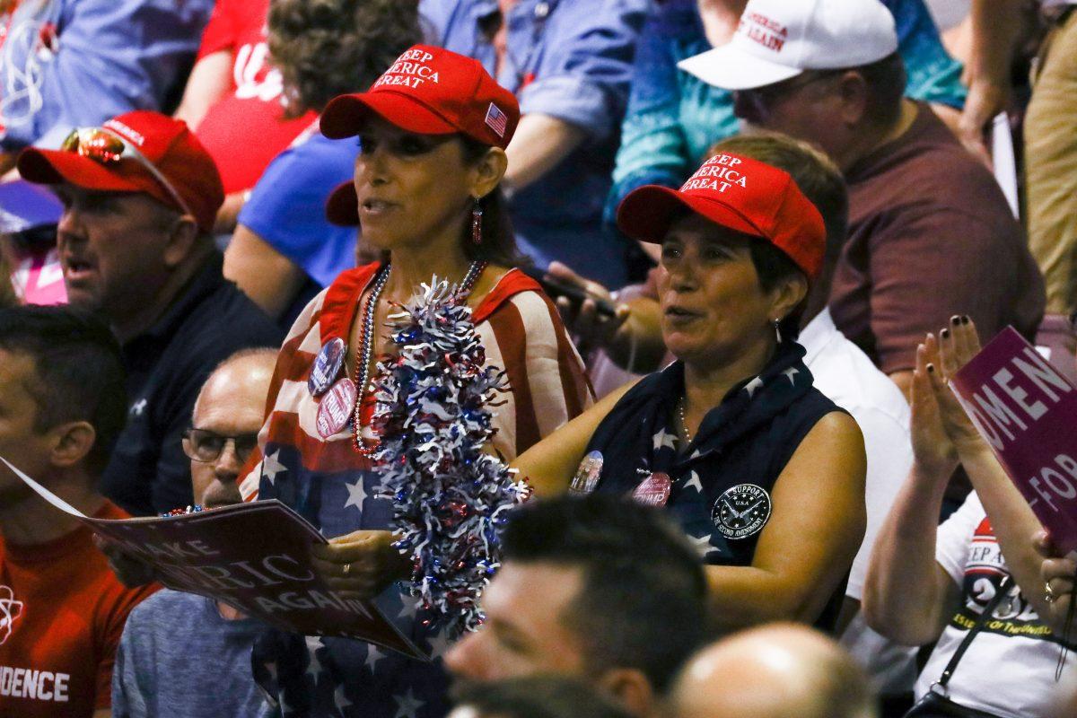 Attendees at President Donald Trump’s Make America Great Again rally in Springfield, Mo., Sept. 21, 2018. (Charlotte Cuthbertson/The Epoch Times)