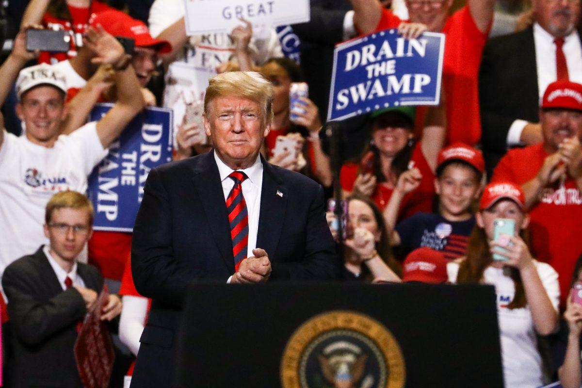 President Donald Trump at his Make America Great Again rally in Springfield, Mo., Sept. 21, 2018. (Charlotte Cuthbertson/The Epoch Times)