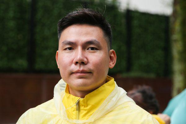 He Yingsheng attends a protest against the persecution of Falun Gong at the United Nations in New York, on Sept. 25, 2018. (Samira Bouaou/The Epoch Times)