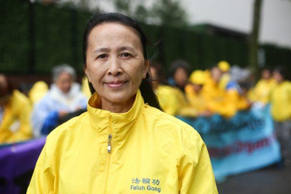 Rong Yi attends a protest against the persecution of Falun Gong at the United Nations in New York, on Sept. 25, 2018. (Samira Bouaou/The Epoch Times)