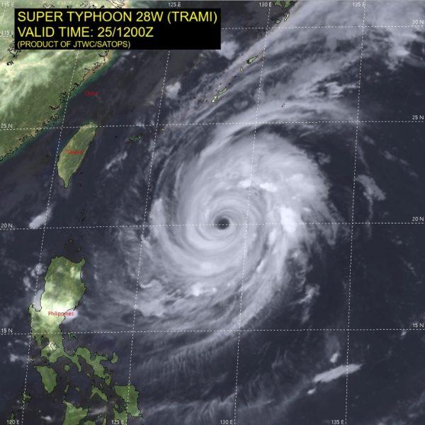A satellite image showing super typhoon Trami on approach to Japan's Ryukyu Islands. (Joint Typhoon Warning Center)