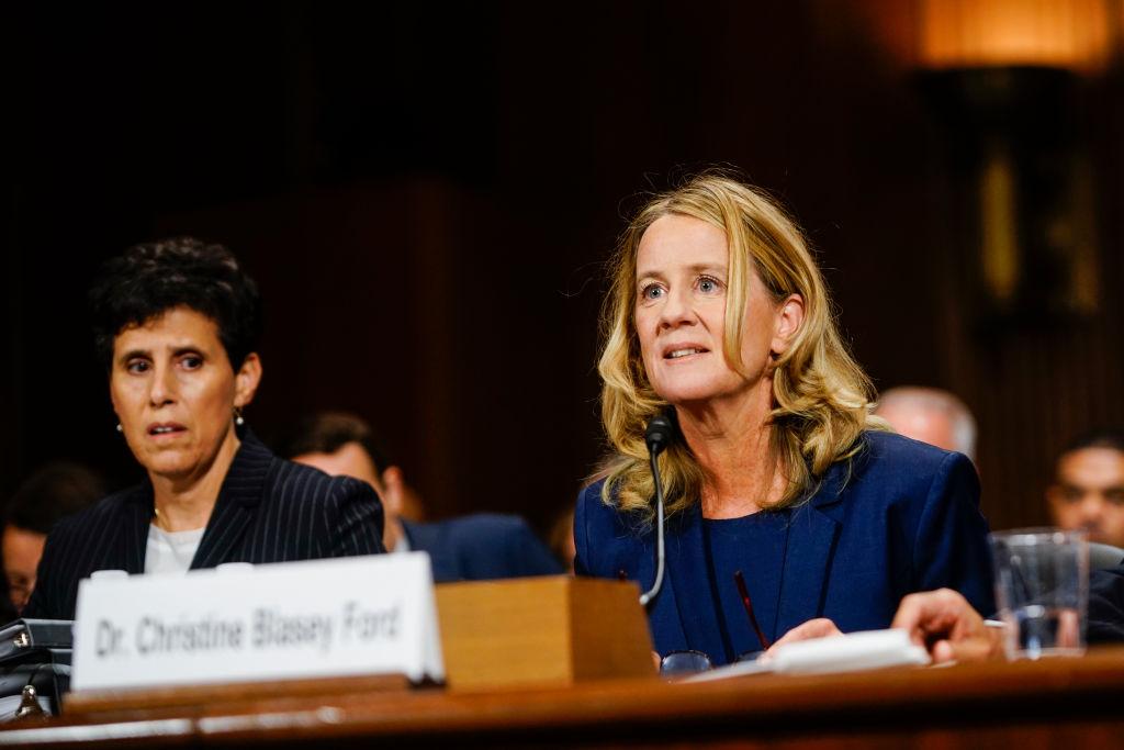 Christine Blasey Ford, with lawyer Debra Katz (L), answers questions at a Senate Judiciary Committee hearing on Capitol Hill, Washington, on Sept. 27, 2018. (Melina Mara-Pool/Getty Images)