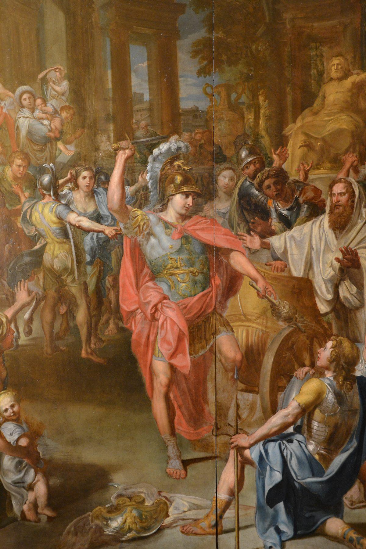 With a simple thrust of his sword, Alexander the Great severed the Gordian knot and so fulfilled the oracular prophecy that whosoever untied the knot would become emperor of Asia Minor. “Alexander and the Gordian Knot” by Lorenzo de Ferrari. (CC BY-SA 4.0)