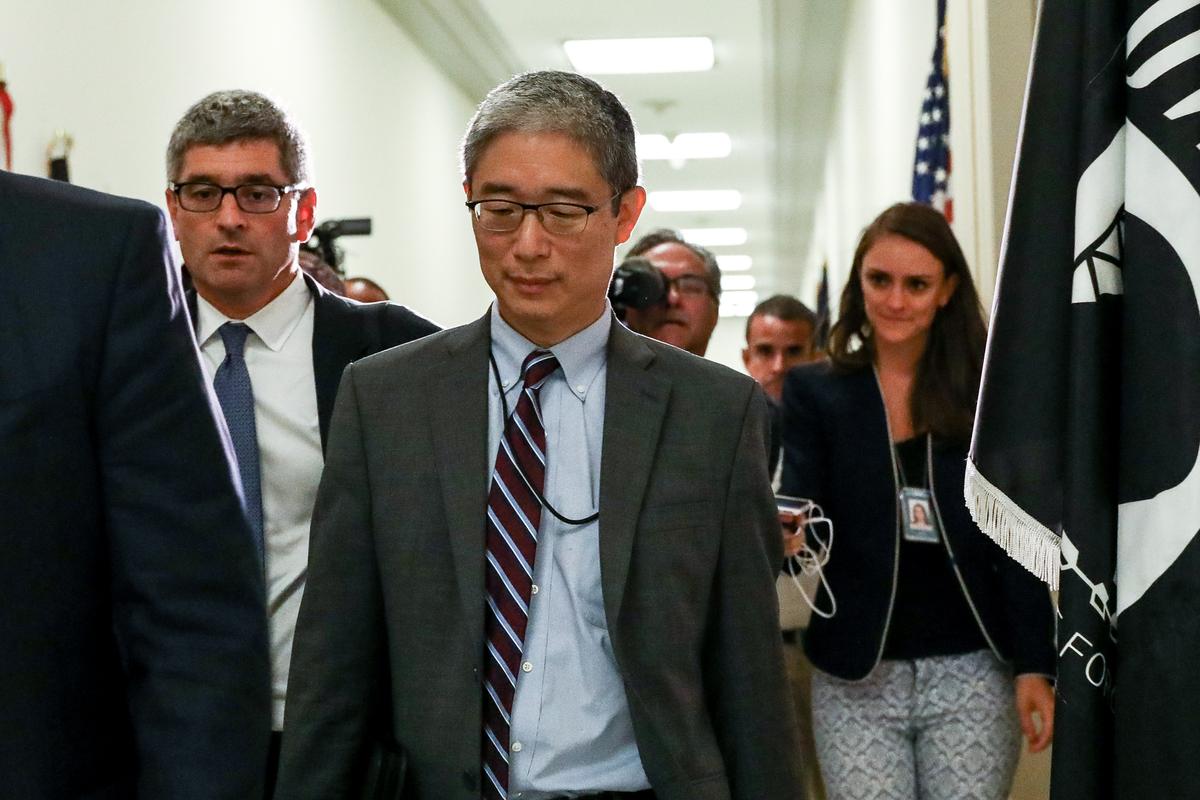 Bruce Ohr (C), a former associate deputy attorney general, after a closed hearing with the House Judiciary and House Oversight and Government Reform committees on Capitol Hill on Aug. 28, 2018. (Samira Bouaou/The Epoch Times)