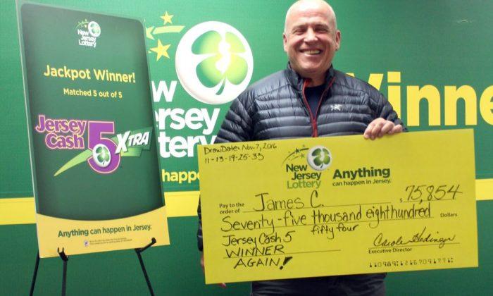 James B. Callahan is seen in a photo on Nov. 9, 2016, after he won a $75,854 Jersey Cash 5 prize. (NJ Lottery photo)