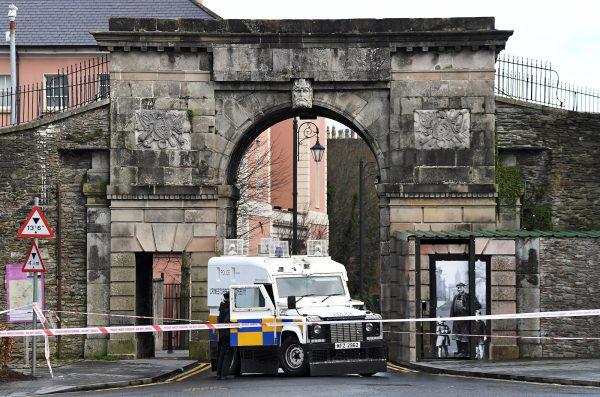 Police block the entrance to the scene of a suspected car bomb in Londonderry, Northern Ireland, on Jan. 20, 2019. (Clodagh Kilcoyne Reuters)