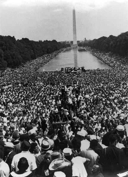 Over 200,000 people gather around the Lincoln Memorial in Washington, where the civil rights March on Washington ended with Martin Luther King's 'I Have A Dream' speech on Aug. 28, 1963. (Hulton Archive/Getty Images)