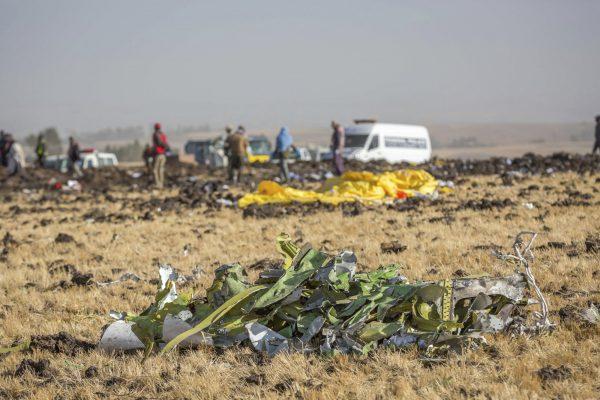 Airplane parts lie on the ground at the scene of an Ethiopian Airlines flight crash near Bishoftu, or Debre Zeit, south of Addis Ababa, Ethiopia, on March 11, 2019. (Mulugeta Ayene/AP Photo)