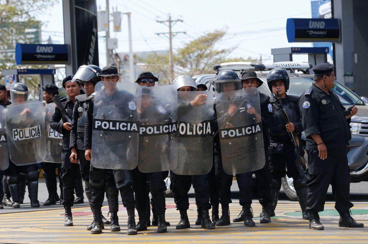 Riot police are pictured during a protest against the government of Nicaragua's President Daniel Ortega in Managua, Nicaragua, on March 16, 2019. (Reuters/Oswaldo Rivas)
