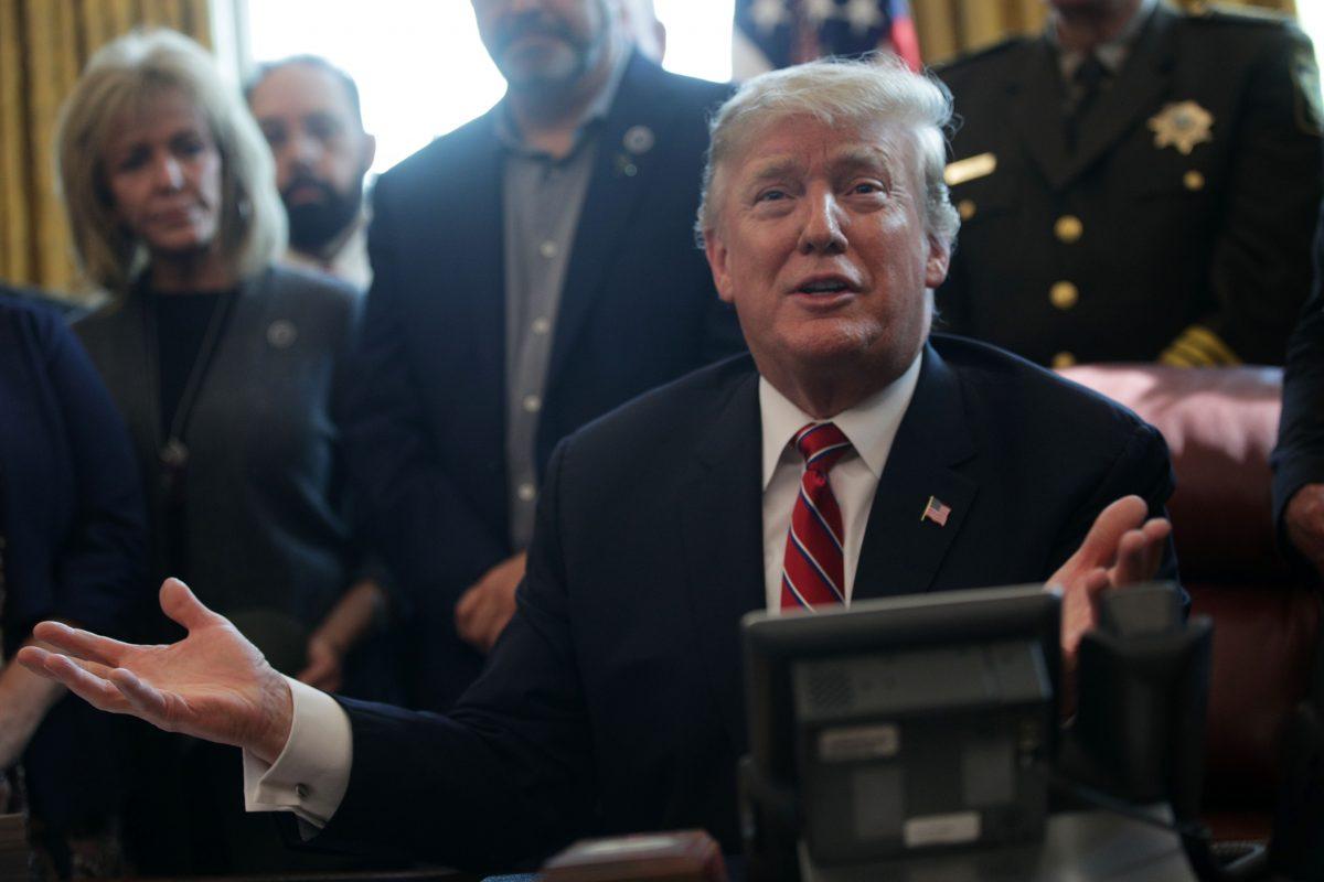 President Donald Trump speaks during an event on border security in the Oval Office of the White House in Washington on March 15, 2019. (Alex Wong/Getty Images)