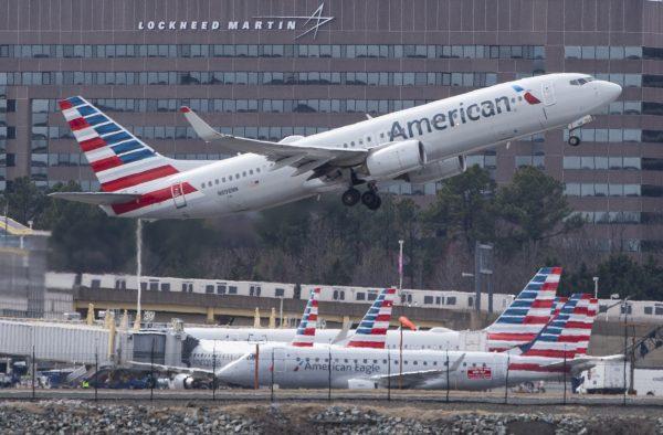 An American Airlines; plane is taking off from Ronald Reagan Washington National Airport on March 11, 2019. (Andrew Caballero-Reynolds/AFP)