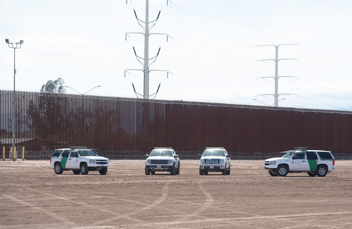 U.S. Customs and Border Patrol cars are seen near the border wall between the United States and Mexico in Calexico, Calif., on April 5, 2019. (Saul Loeb/AFP/Getty Images)