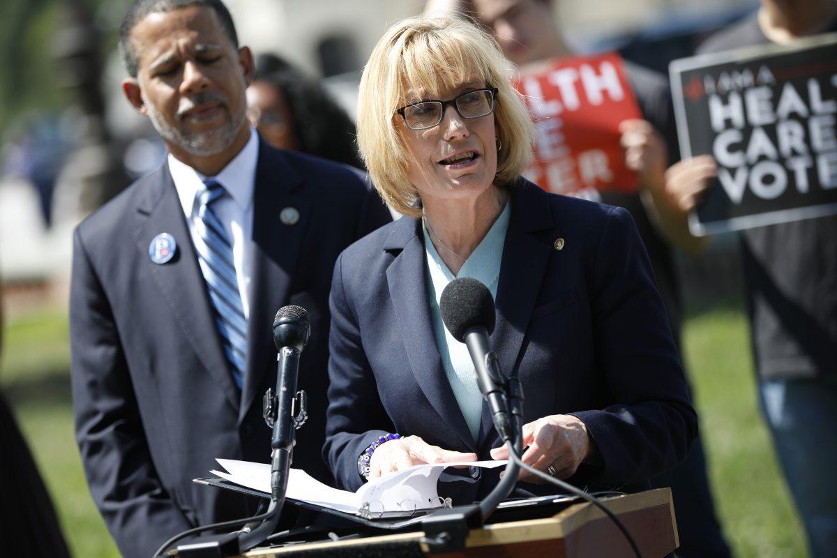 Sen. Maggie Hassan (D-N.H.) speaks with reporters outside the U.S. Capitol in Washington on June 26, 2018. (Aaron P. Bernstein/Getty Images)