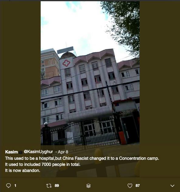 Uyghur man Kasim in Xinjiang claims that this hospital in Xinjiang was transformed into a concentration camp. (Kasim/Twitter)