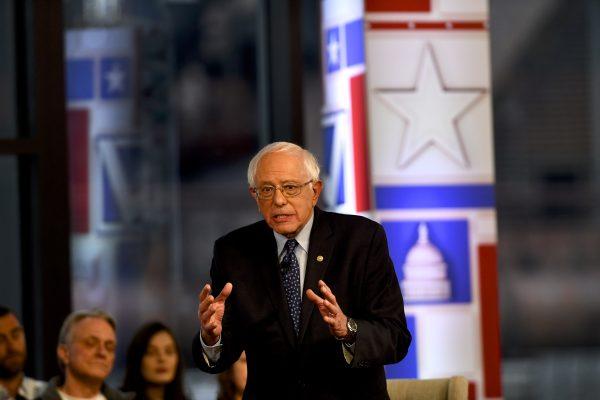 Democratic presidential candidate Sen. Bernie Sanders (I-Vt.) participates in a FOX News Town Hall at SteelStacks in Bethlehem, Penn., on April 15. (Mark Makela/Getty Images)