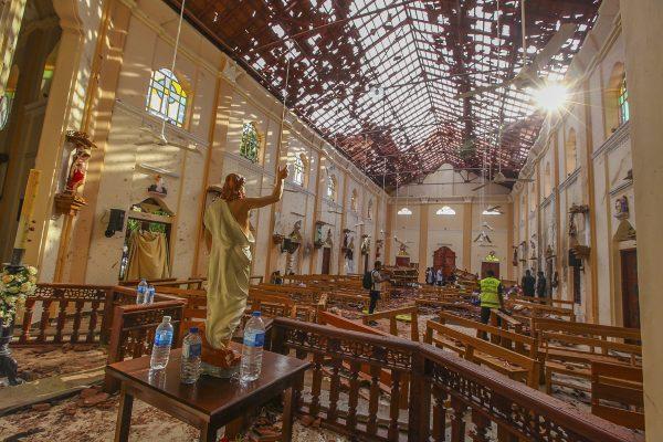 A view of St. Sebastian's Church in Negombo, north of Colombo, Sri Lanka, which was damaged in a blast, on April 21, 2019. (Chamila Karunarathne/AP Photo)