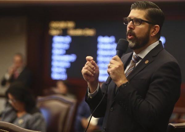 Sen. Manny Diaz, Jr., R-Hialeah, closes on his Senate Bill 7030: Implementation of Legislative Recommendations of the Marjory Stoneman Douglas High School Public Safety Commission in the Florida Senate in Tallahassee, Fla., on April 23, 2019. (Phil Sears/Photo via AP)