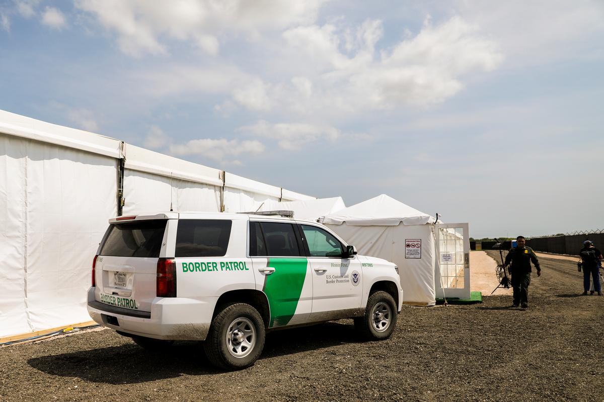 A Border Patrol truck sits outside a new Border Patrol tent facility for processing and holding illegal immigrants in Donna, Texas, on May 2, 2019. (Charlotte Cuthbertson/The Epoch Times)