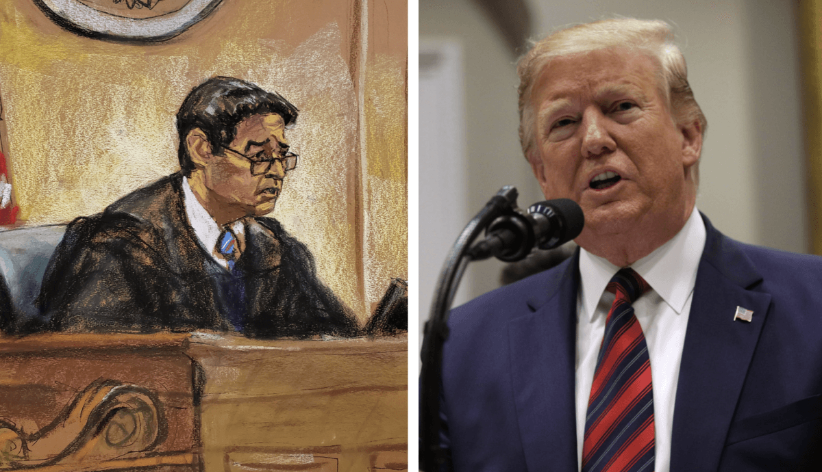 U.S. District Judge Edgardo Ramos (L) during a hearing in Manhattan Federal Court in New York City, on May 22, 2019. (Jane Rosenberg/Reuters) (R) President Donald Trump speaks at the White House in Washington on May 9, 2019. (Alex Wong/Getty Images)