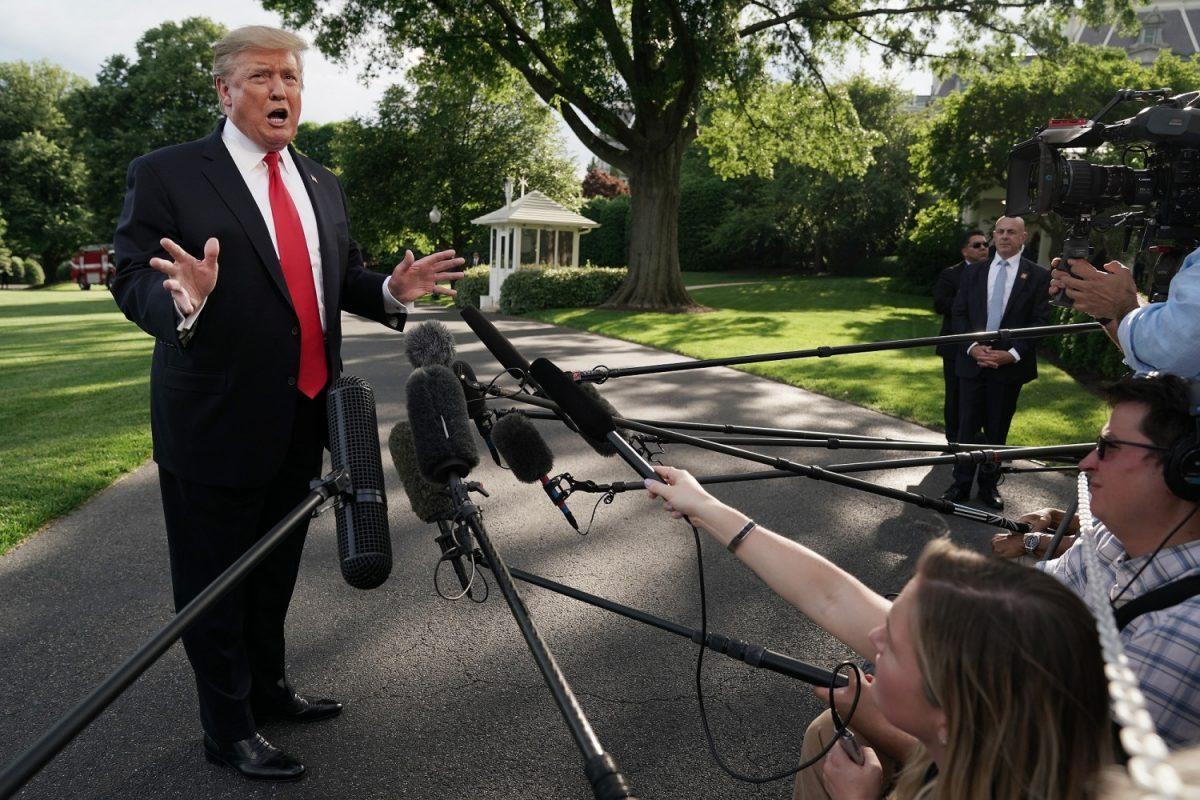 President Donald Trump talks to reporters before he departs the White House for a campaign rally in Pennsylvania on May 20, 2019. (Chip Somodevilla/Getty Images)