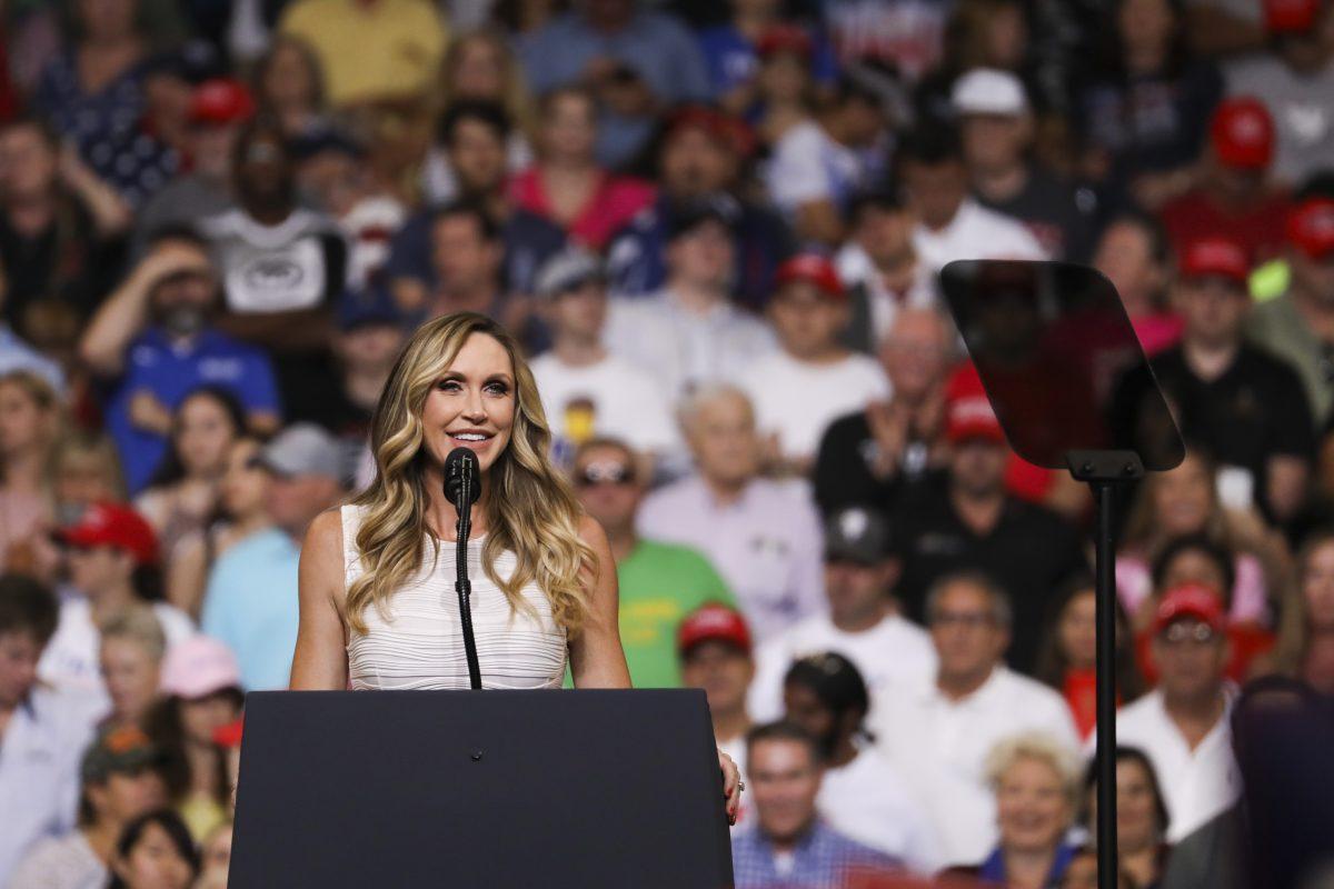 Lara Trump speaks at President Donald Trump’s 2020 re-election event in Orlando, Fla., on June 18, 2019. (Charlotte Cuthbertson/The Epoch Times)