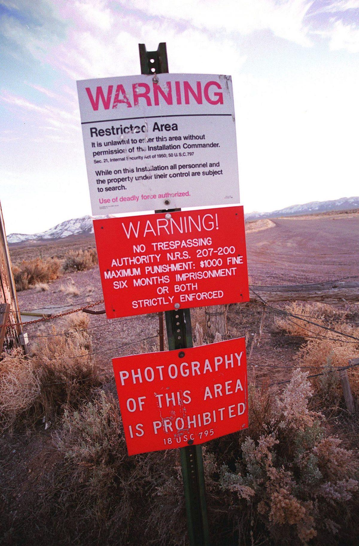 A warning sign marking the boundary of Area 51, in Rachel, Nev. in a file photo. (Dan Callister/Getty Images)