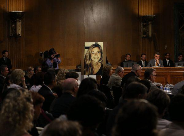 A photo of Kate Steinle, who was killed by an illegal immigrant in San Francisco, is shown during a hearing on Capitol Hill, July 21, 2015. (Mark Wilson/Getty Images)