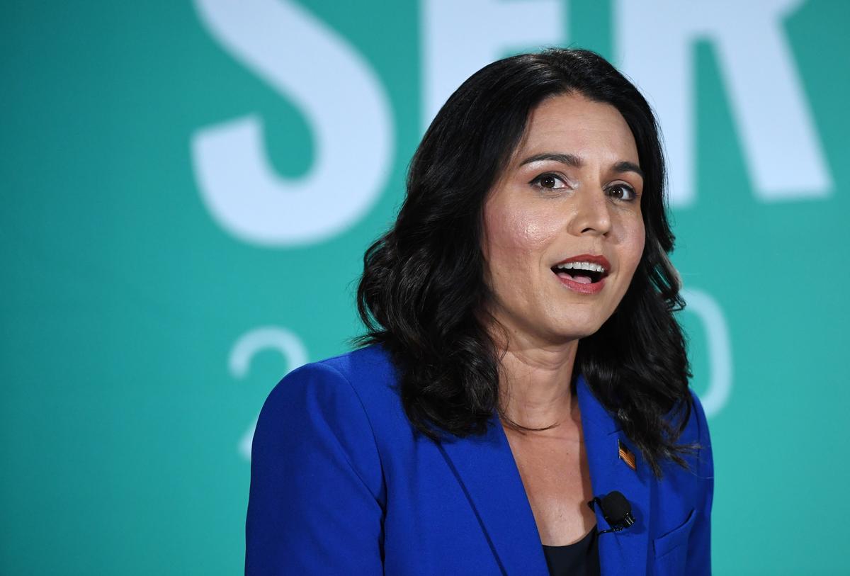 Democratic presidential candidate and U.S. Rep. Tulsi Gabbard (D-Hawaii) speaks during the 2020 Public Service Forum in Las Vegas, Nevada, on Aug. 3, 2019. (Ethan Miller/Getty Images)